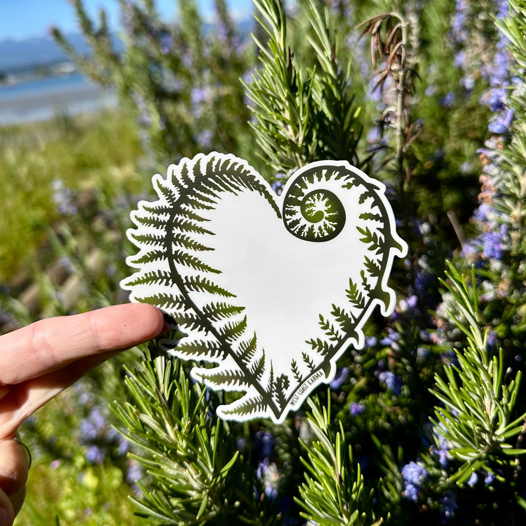 Fern Heart Vinyl Sticker Green Colour