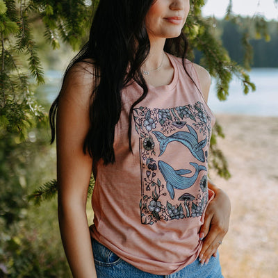 Cottage Core Whales Muscle Tank in Desert Rose