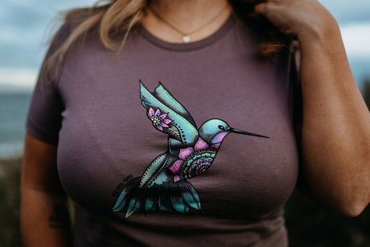 Mandala Flower Hummingbird Ladies Tee Purple Storm