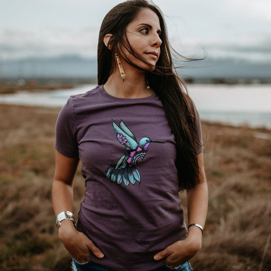 Mandala Flower Hummingbird Ladies Tee Purple Storm