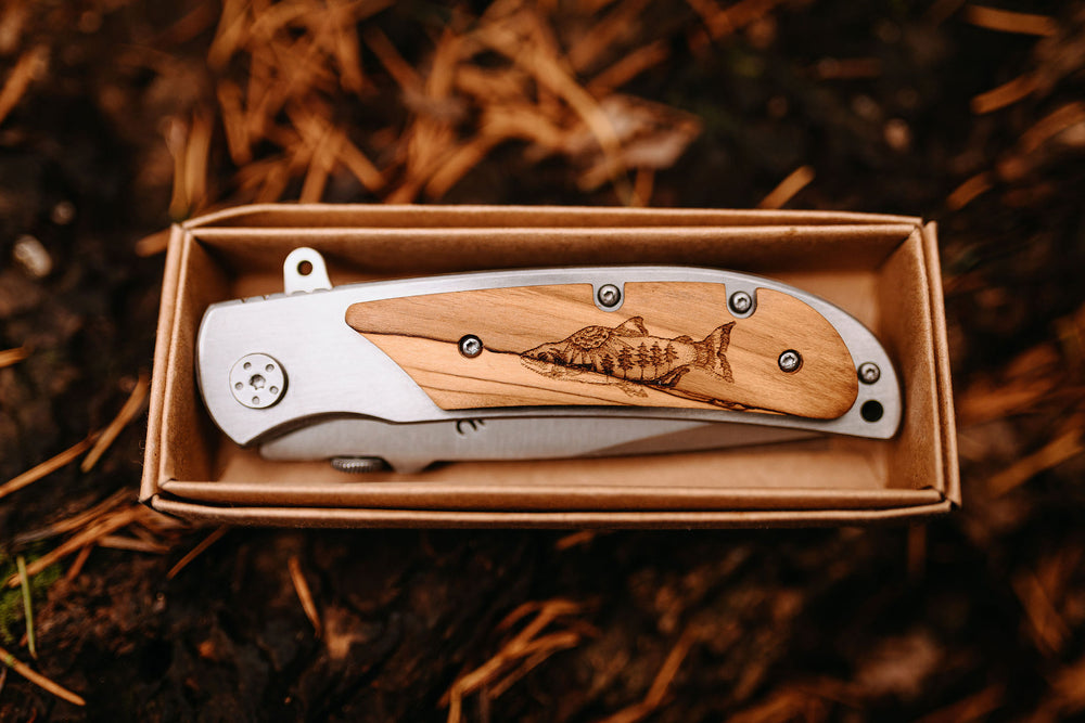 Engraved Salmon Pocket Knife