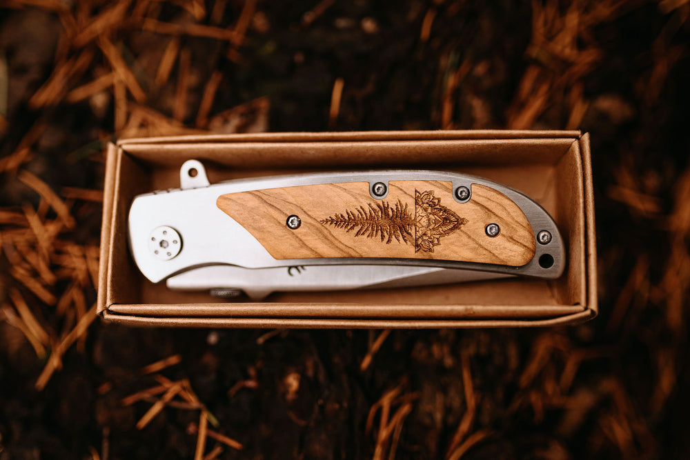 Engraved Tree Mandala Pocket Knife