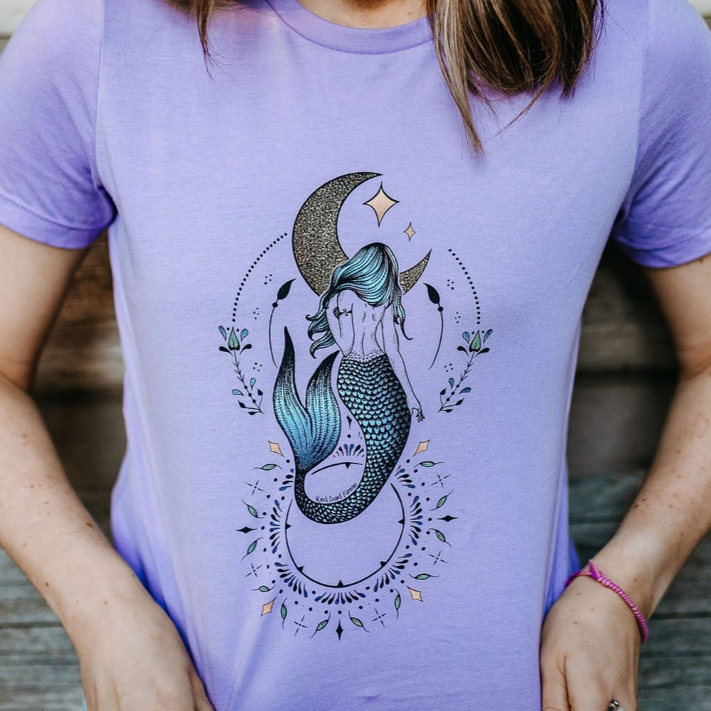 Celestial Mermaid Relaxed Fit Tee in Lavender