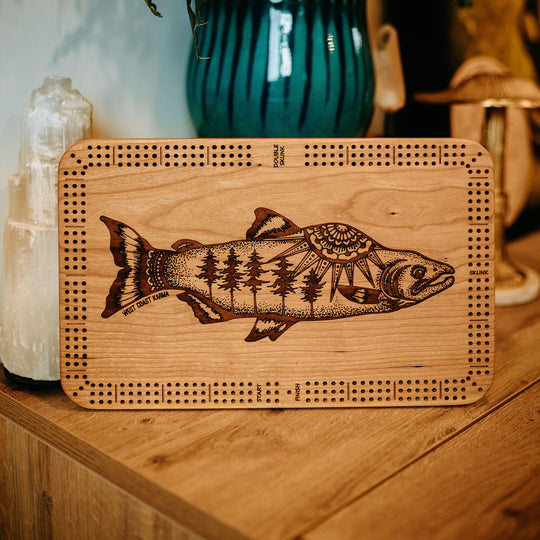 Salmon Engraved Cribbage Board