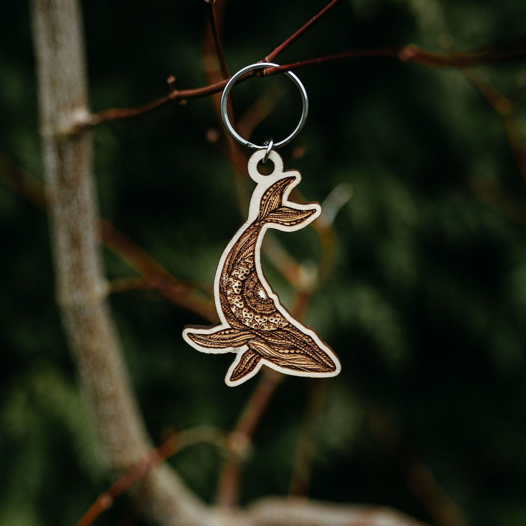 Humpback Engraved Wooden Keychain