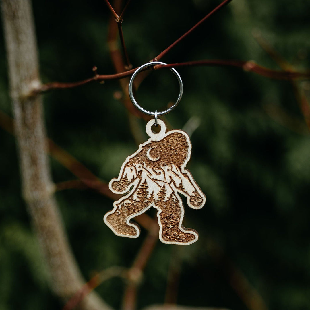 Sasquatch Engraved Wooden Keychain