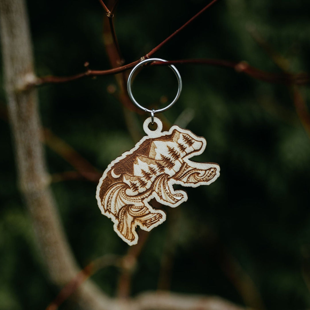 Nature Bear Wooden Keychain