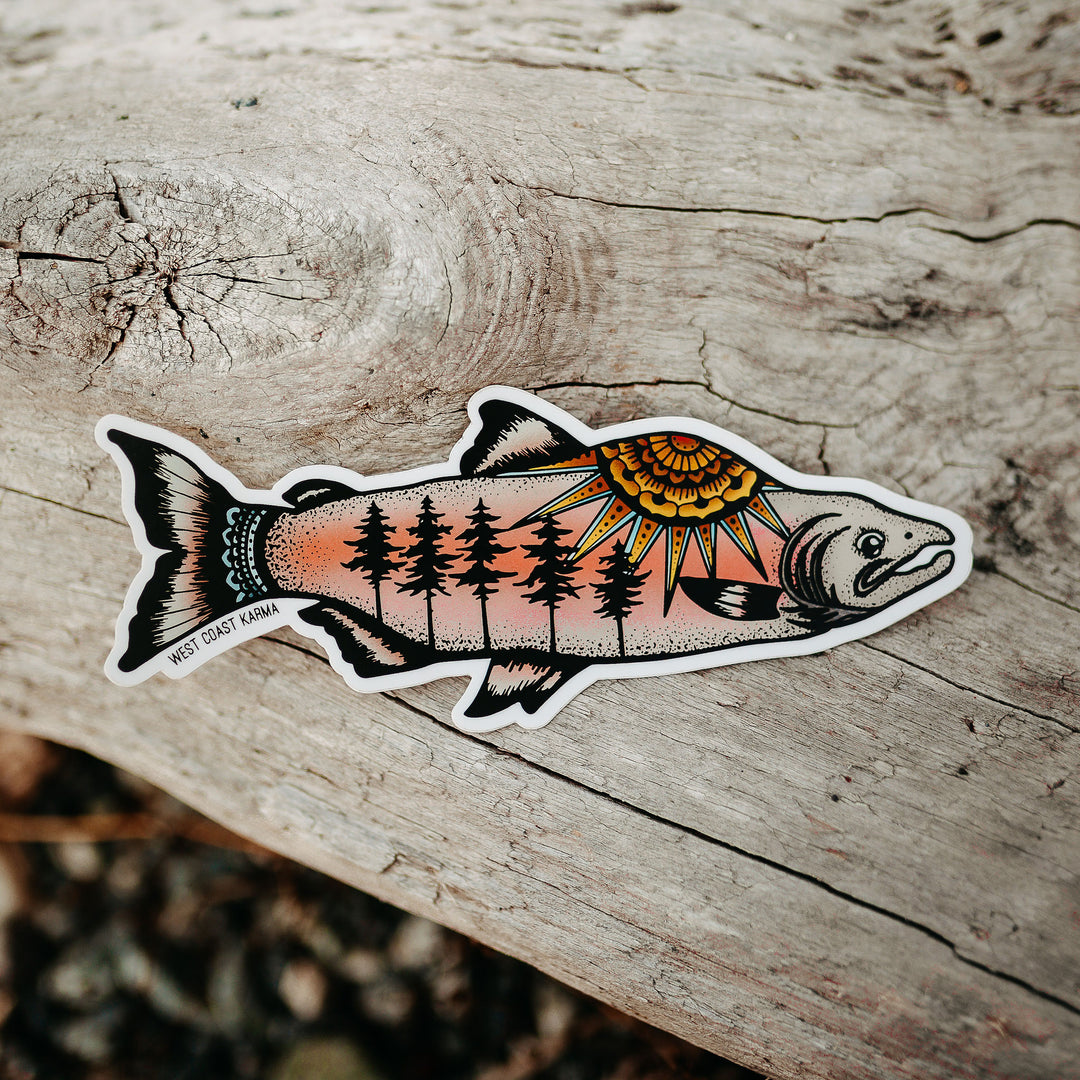 Colourful Salmon Vinyl Sticker