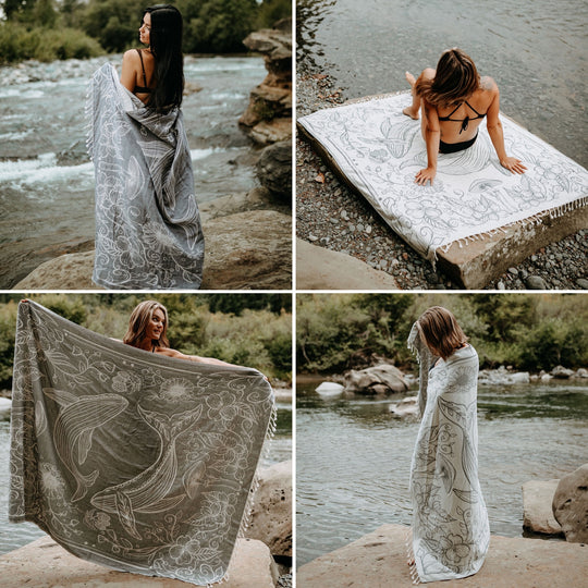 Slate Grey Land and Sea 100% Cotton Turkish Throw