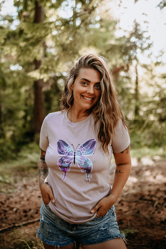 Butterfly Watercolour Relaxed Tee in Pink Gravel