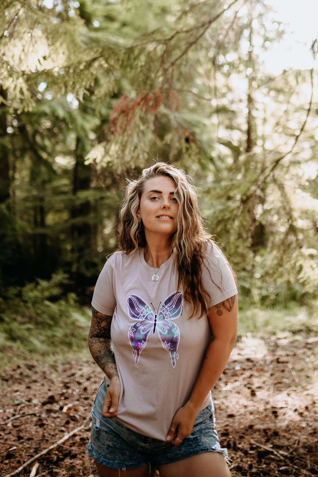 Butterfly Watercolour Relaxed Tee in Pink Gravel