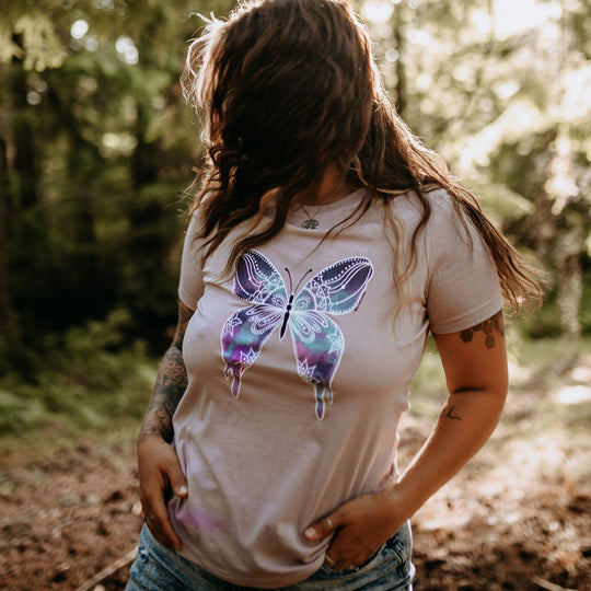 Butterfly Watercolour Relaxed Tee in Pink Gravel