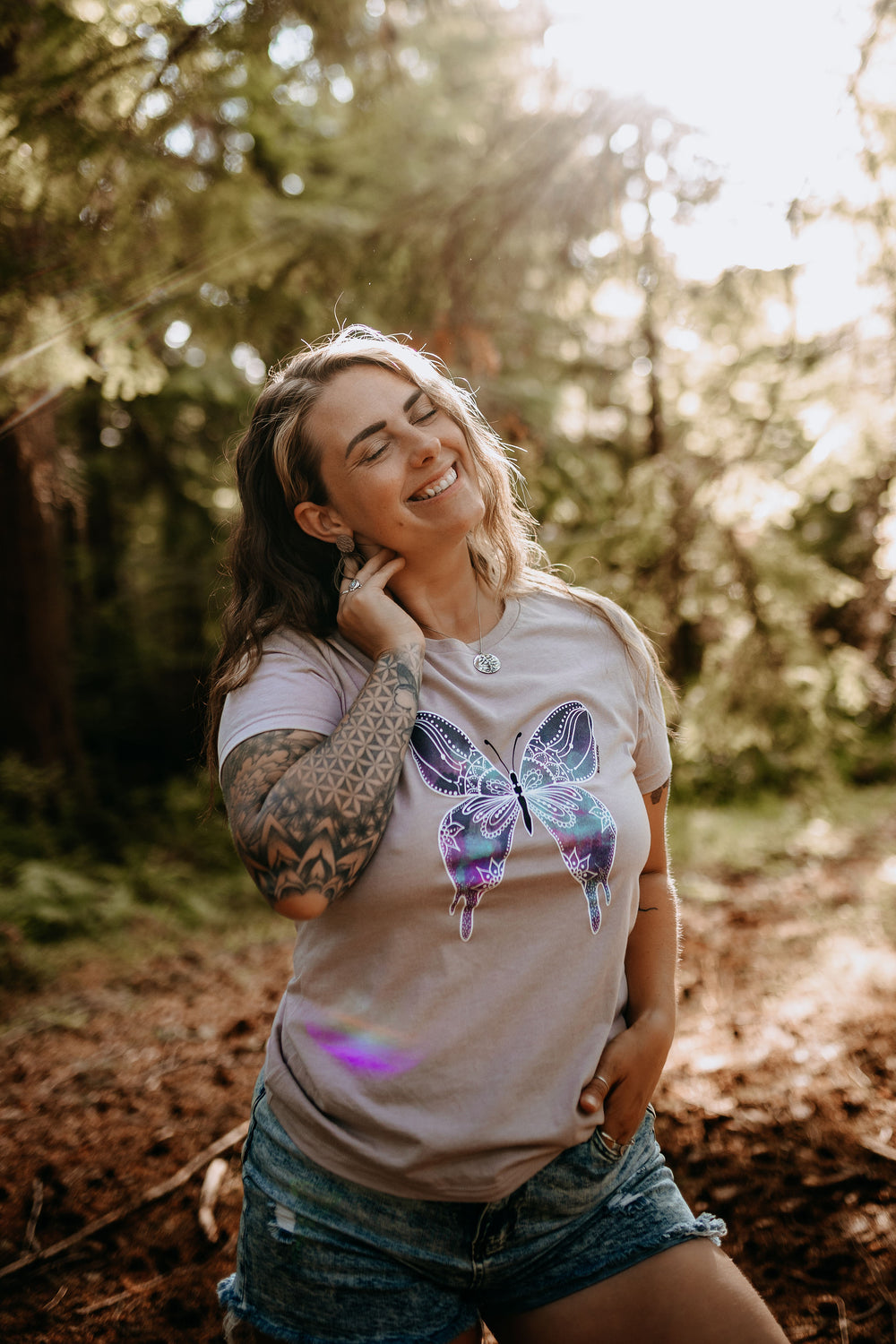 Butterfly Watercolour Relaxed Tee in Pink Gravel