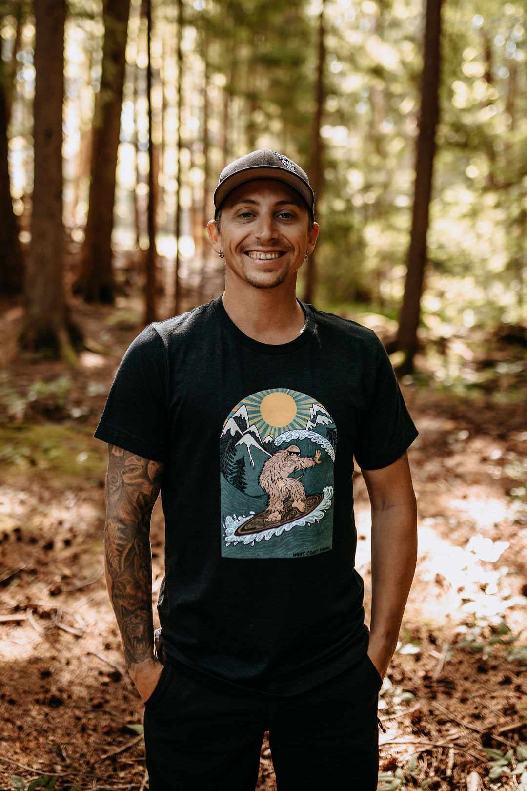 Surfing Sasquatch Tee In Heather Black