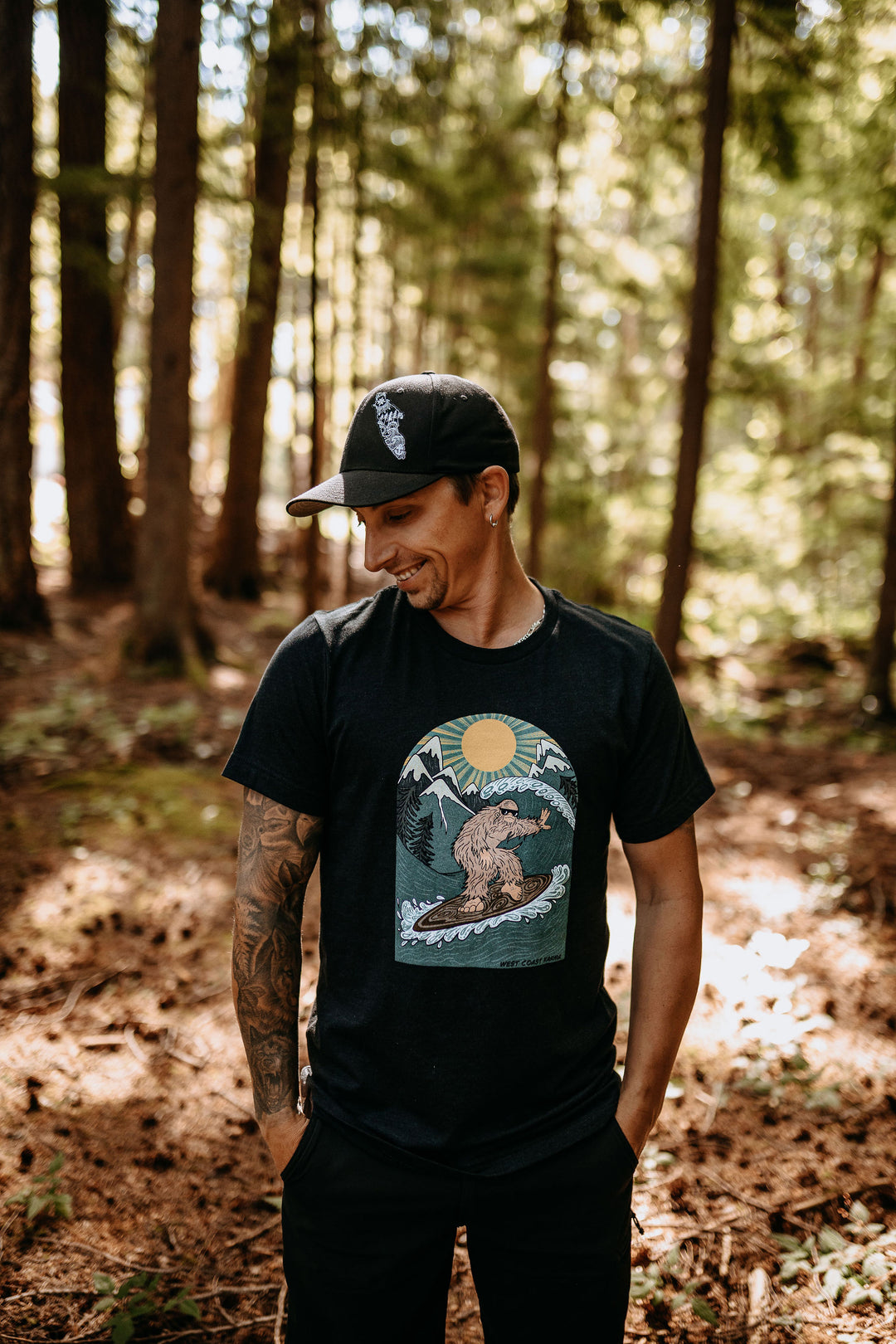 Surfing Sasquatch Tee In Heather Black