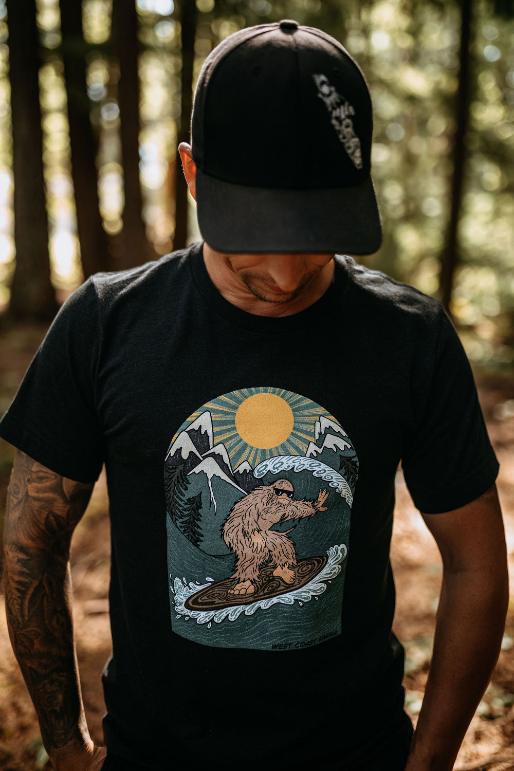 Surfing Sasquatch Tee In Heather Black