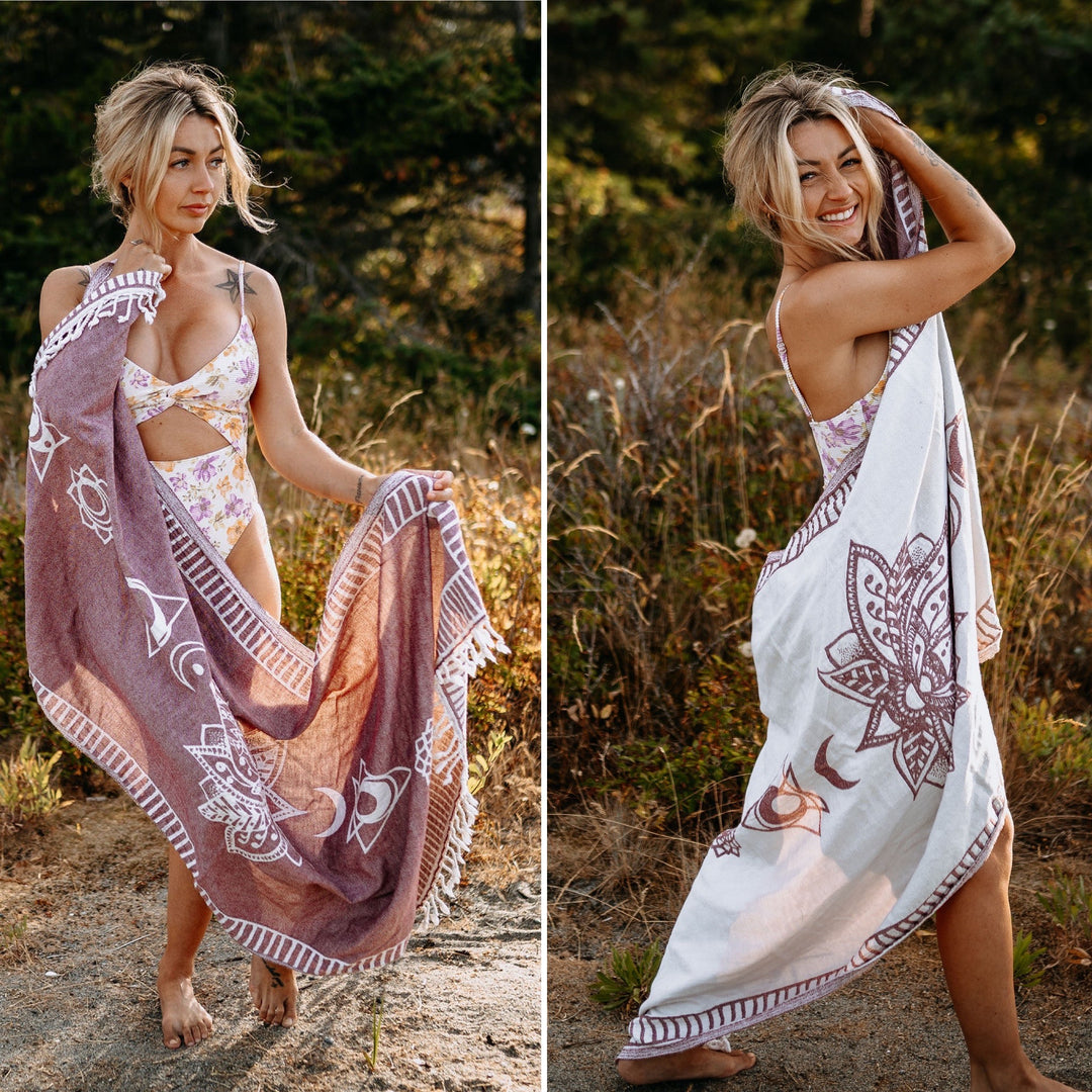 Burgundy Chakra Lotus 100% Cotton Turkish Towel