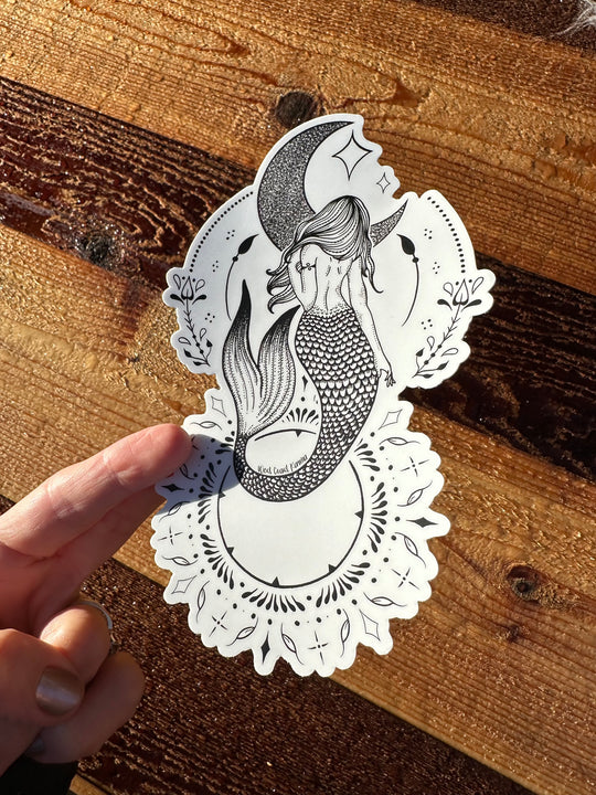 Mermaid Moon Sticker Black and White