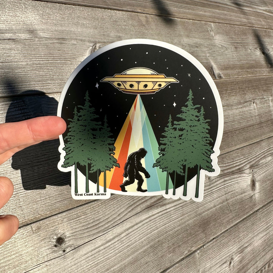 Sasquatch Alien Abduction Colourful Sticker