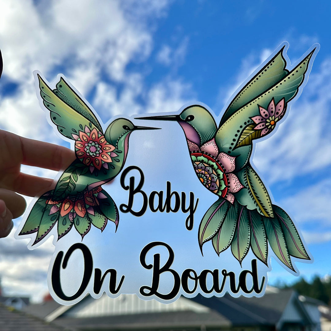 Hummingbirds Baby On Board Car Decal Colourful