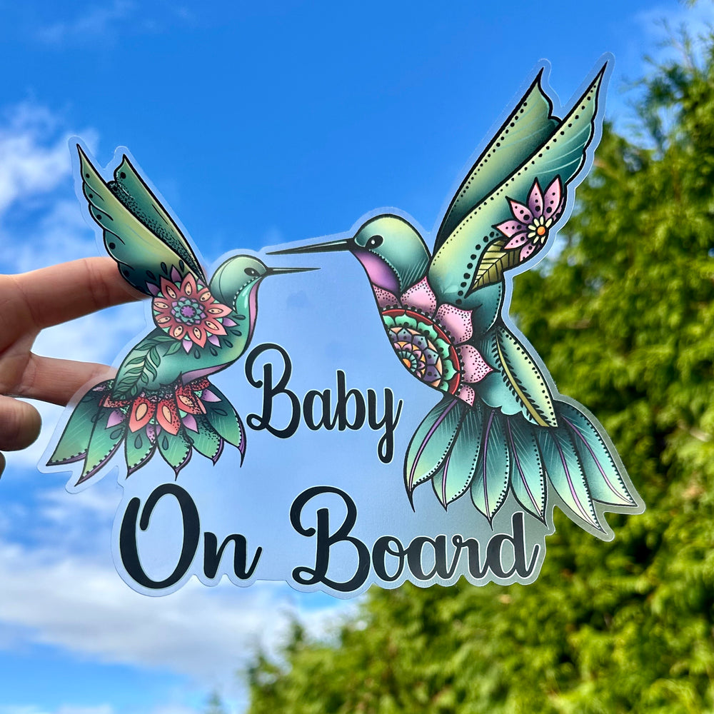 Hummingbirds Baby On Board Car Decal Colourful