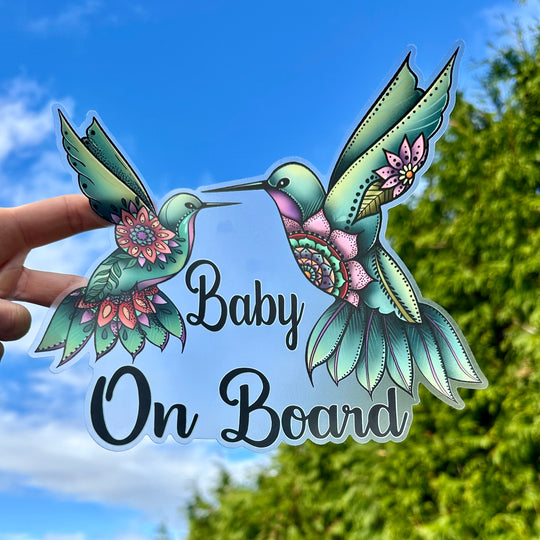 Hummingbirds Baby On Board Car Decal Colourful