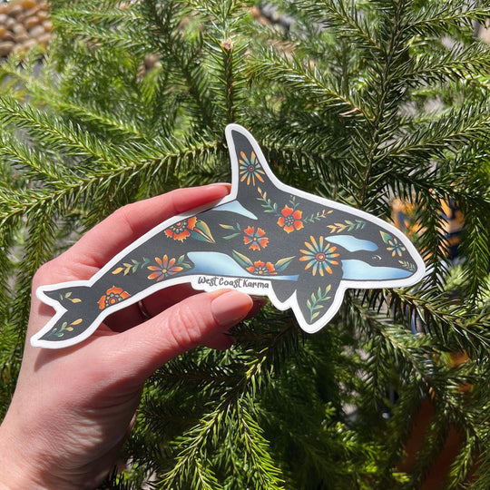 Floral Orca Vinyl Sticker