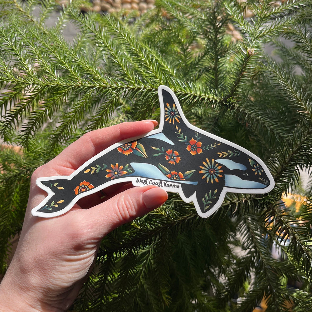 Floral Orca Vinyl Sticker