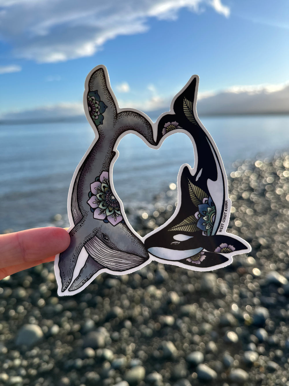 Orca & Humpback Heart Colourful Sticker