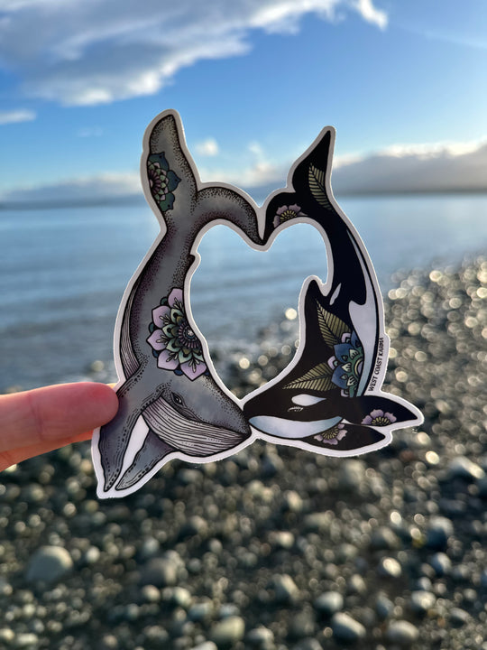 Orca & Humpback Heart Colourful Sticker