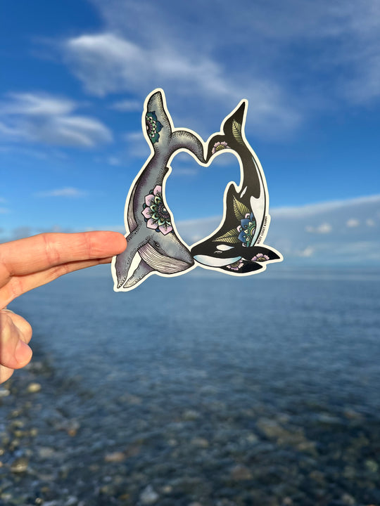 Orca & Humpback Heart Colourful Sticker