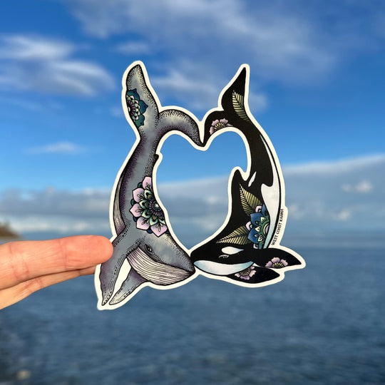 Orca & Humpback Heart Colourful Sticker