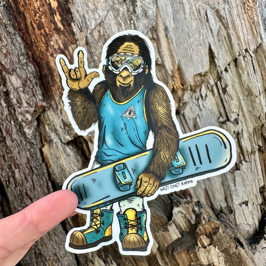 Snowboarding Sasquatch Colourful Sticker