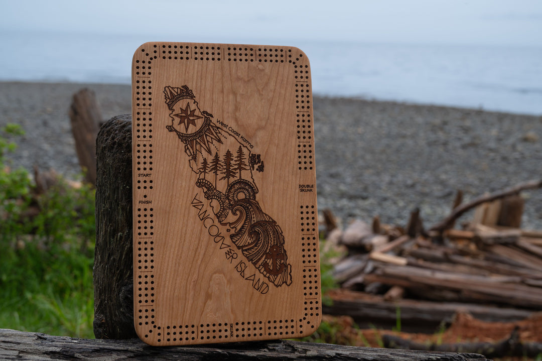 Vancouver Island Engraved Cribbage Board