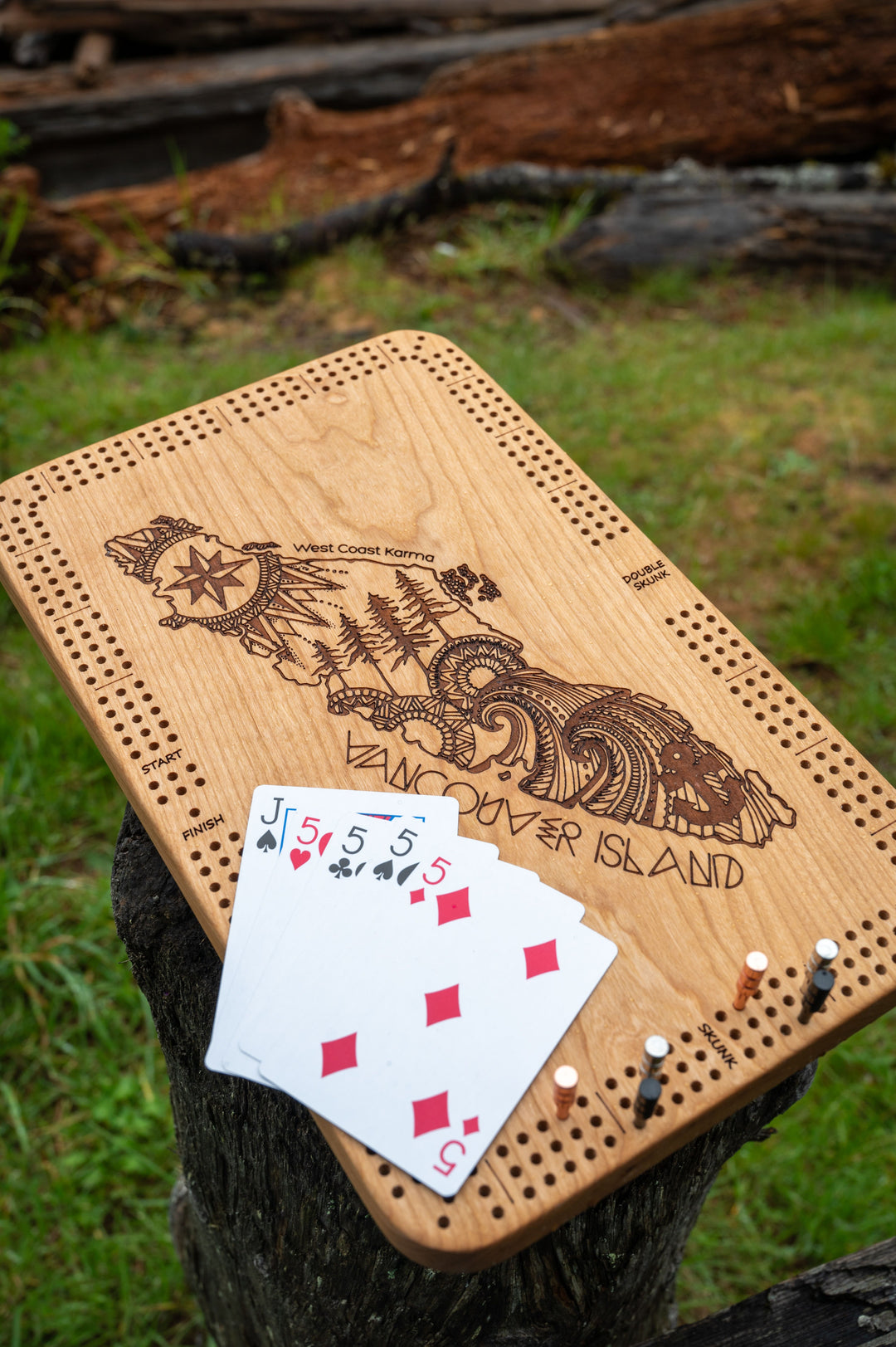 Vancouver Island Engraved Cribbage Board