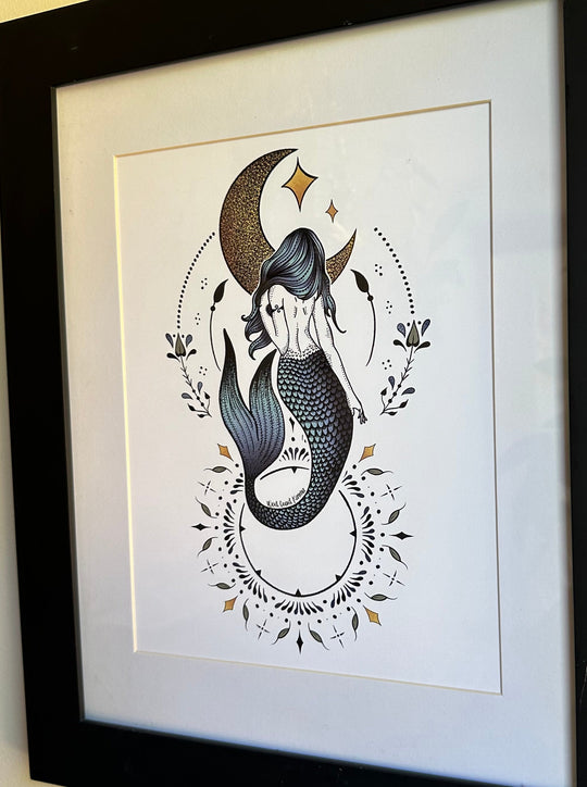 Celestial Moon Mermaid Art Print