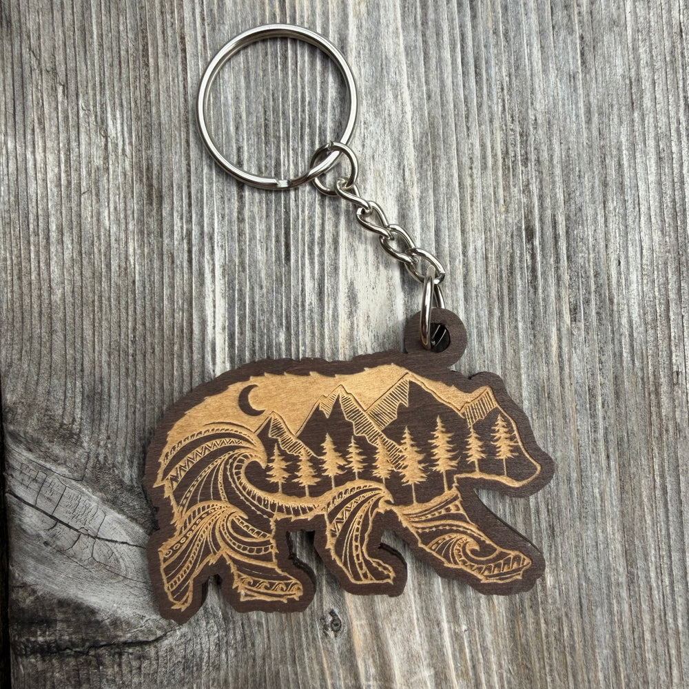Nature Bear Wooden Keychain