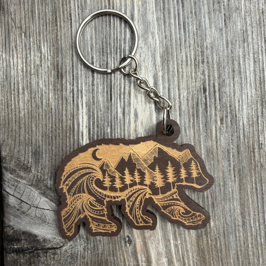 Nature Bear Wooden Keychain