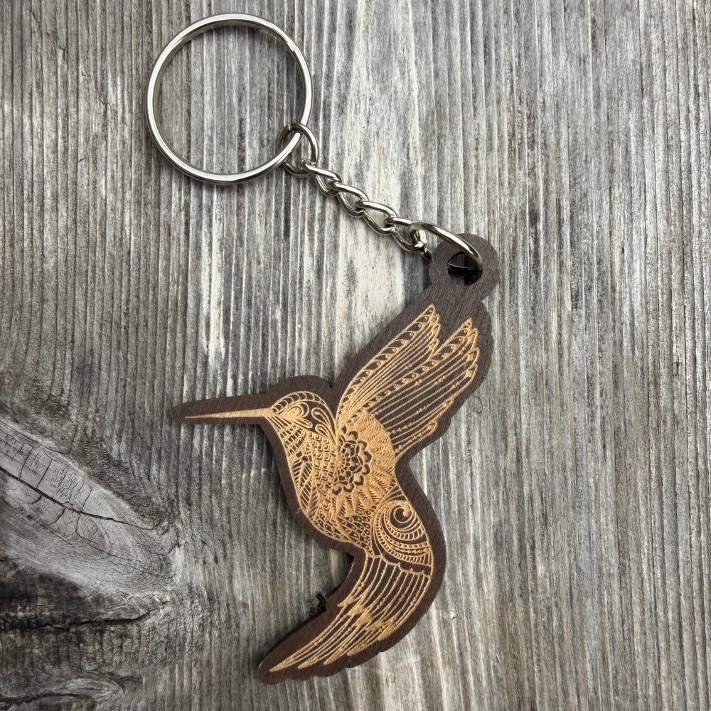 Hummingbird Engraved Wooden Keychain