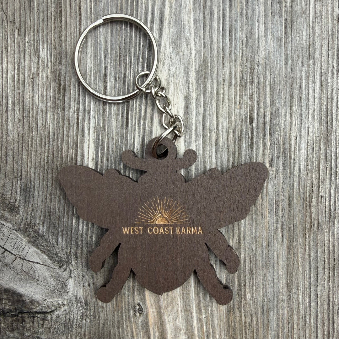 Sunflower Bee Wooden Engraved Keychain