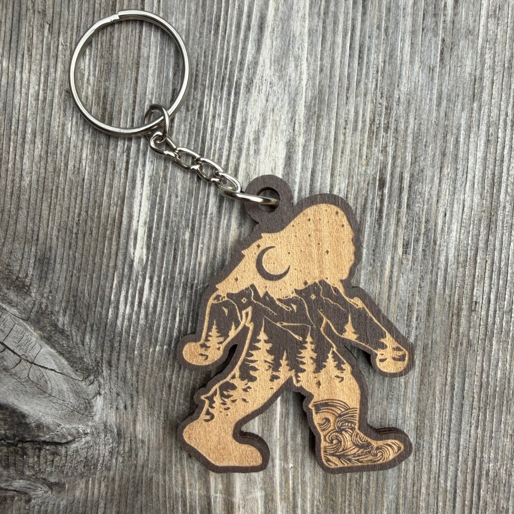 Sasquatch Engraved Wooden Keychain