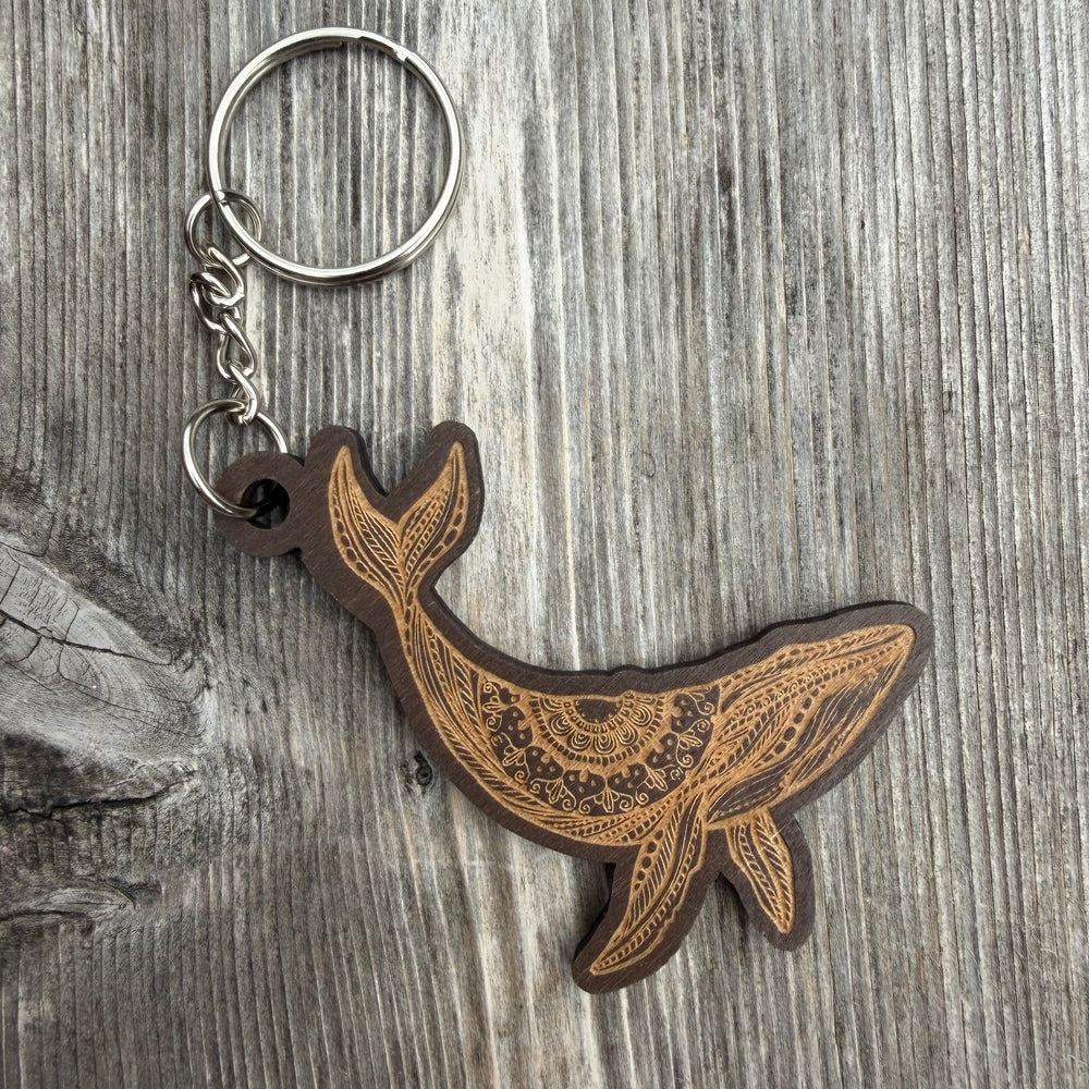 Humpback Engraved Wooden Keychain