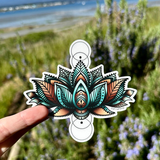 Blue Geometric Lotus Clear Sticker