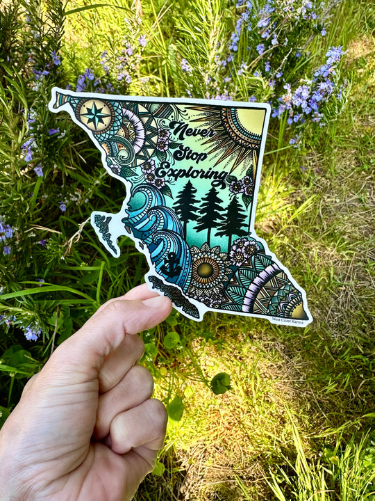 Never Stop Exploring British Columbia Colourful Sticker