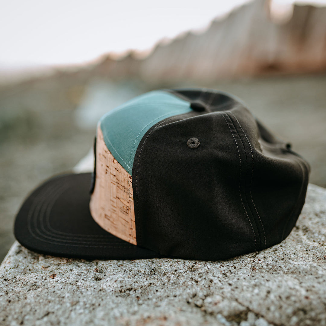 Retro Mountain Biker Cork Flat-Brim Snapback Hat- Ocean/Black