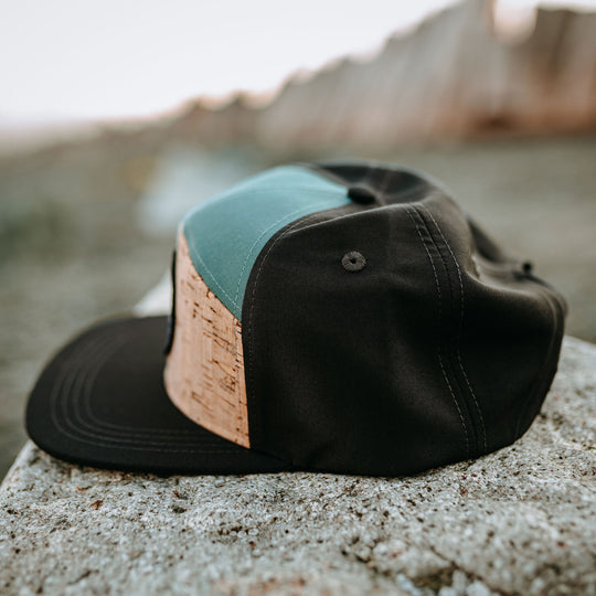 Retro Mountain Biker Cork Flat-Brim Snapback Hat- Ocean/Black