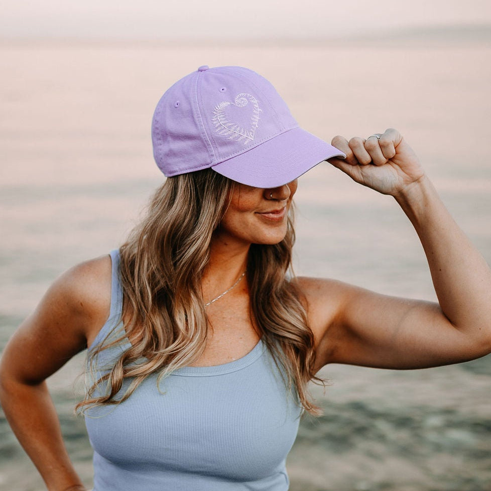 Fern Heart Washed Dad Hat- Lavender