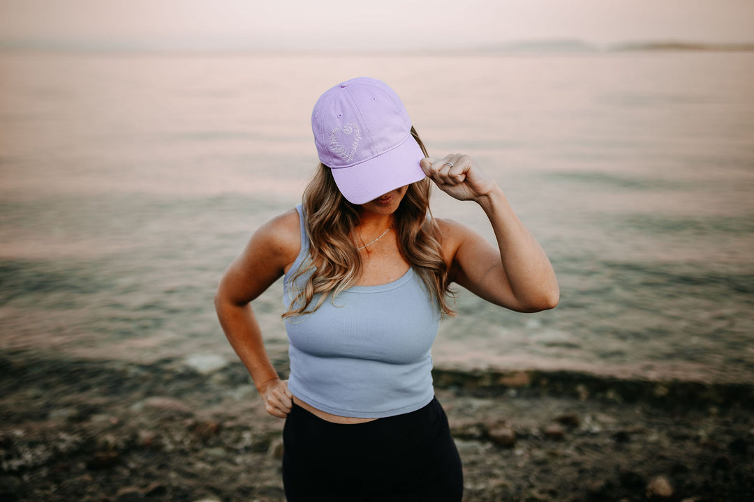 Fern Heart Washed Dad Hat- Lavender