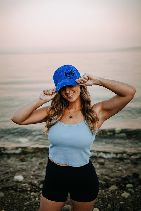 Crescent Whale Washed Dad Hat- Indigo