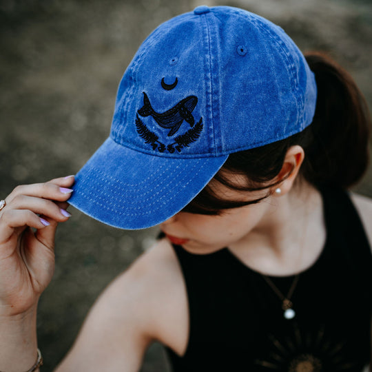Crescent Whale Washed Dad Hat- Indigo